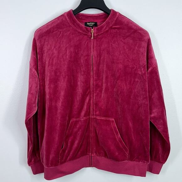 Juicy Couture Tops - Juicy Couture black label pomegranate velour Beverly zip up jacket size XS
